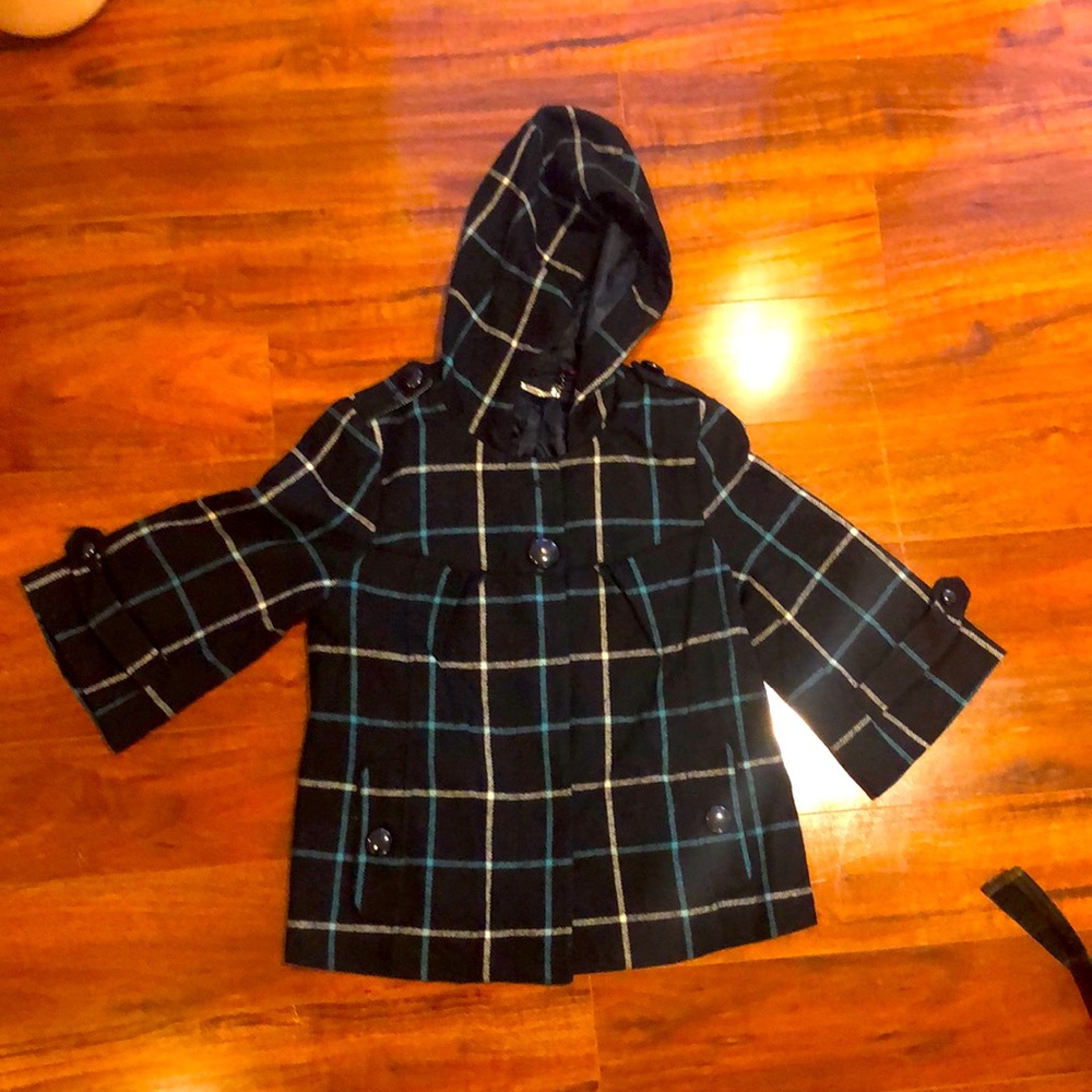 Bell 3/4 length sleeves navy coat with a hood